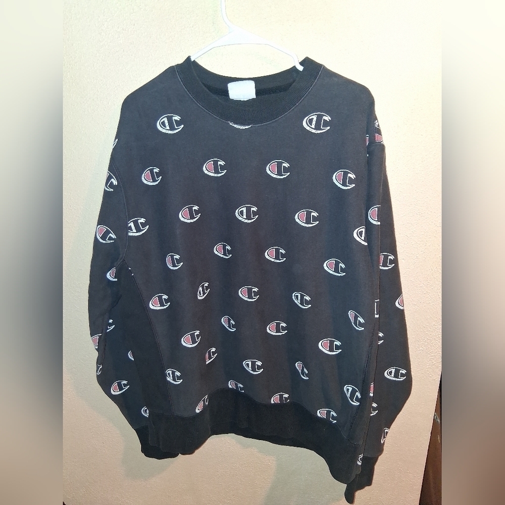 Champion Reverse Weave Black All Over Logo XL